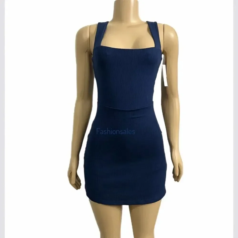Victorias Secret Pink Sport Ribbed Square Neck Active Dress Shorts Navy XLarge